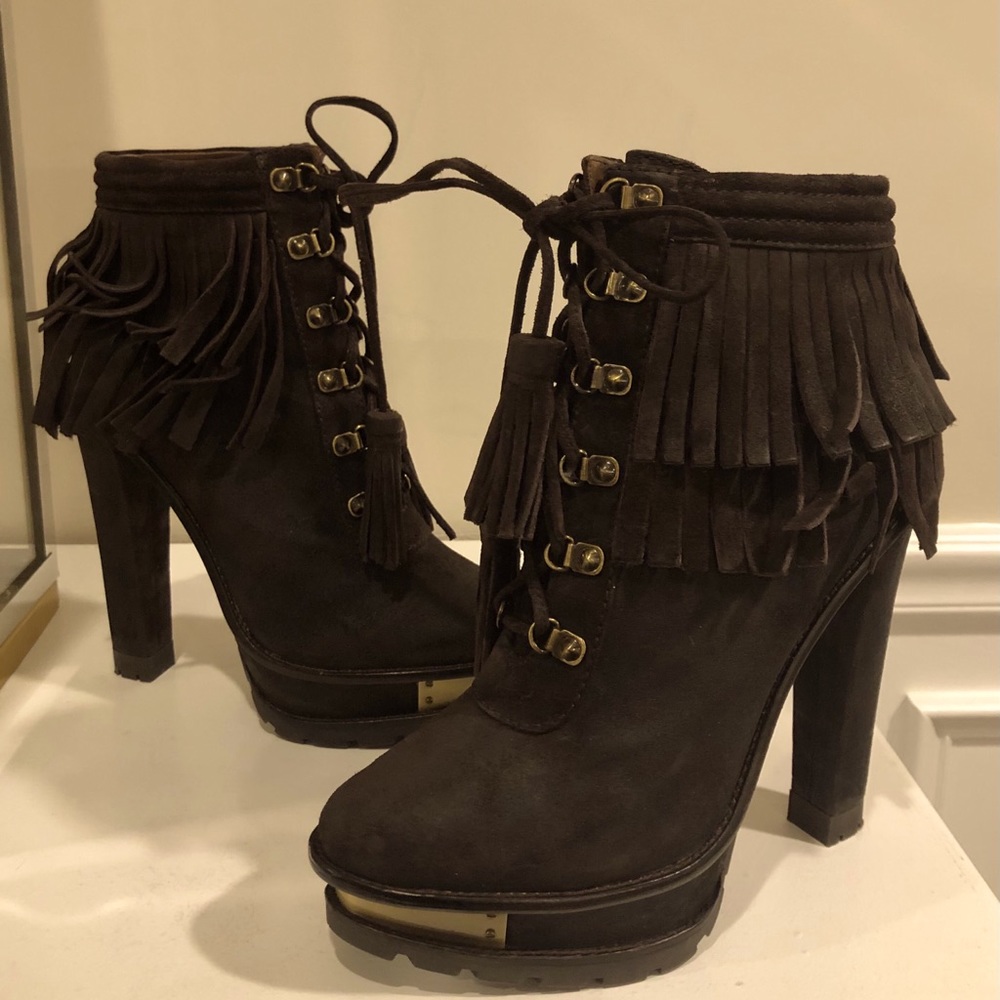 Brian Atwood BF Tempesta Dk Brown Suede Boots New
